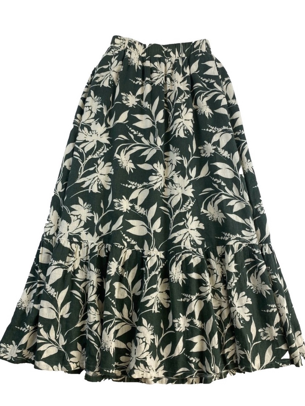 Abercrombie & Fitch Dark Green Floral Linen Blend Skirt